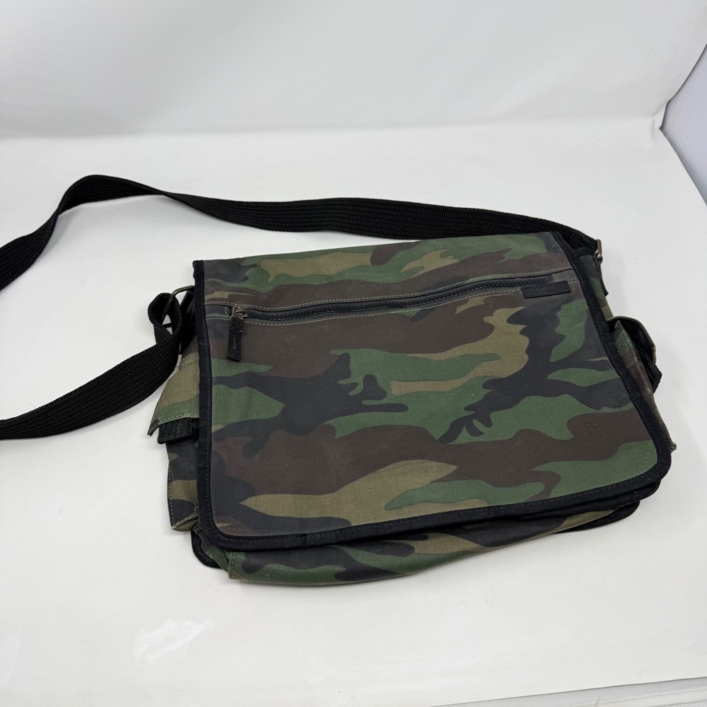 Vtg y2k Fossil Messenger Bag Camo Canvas Crossbody Bag Woodland Camouflage